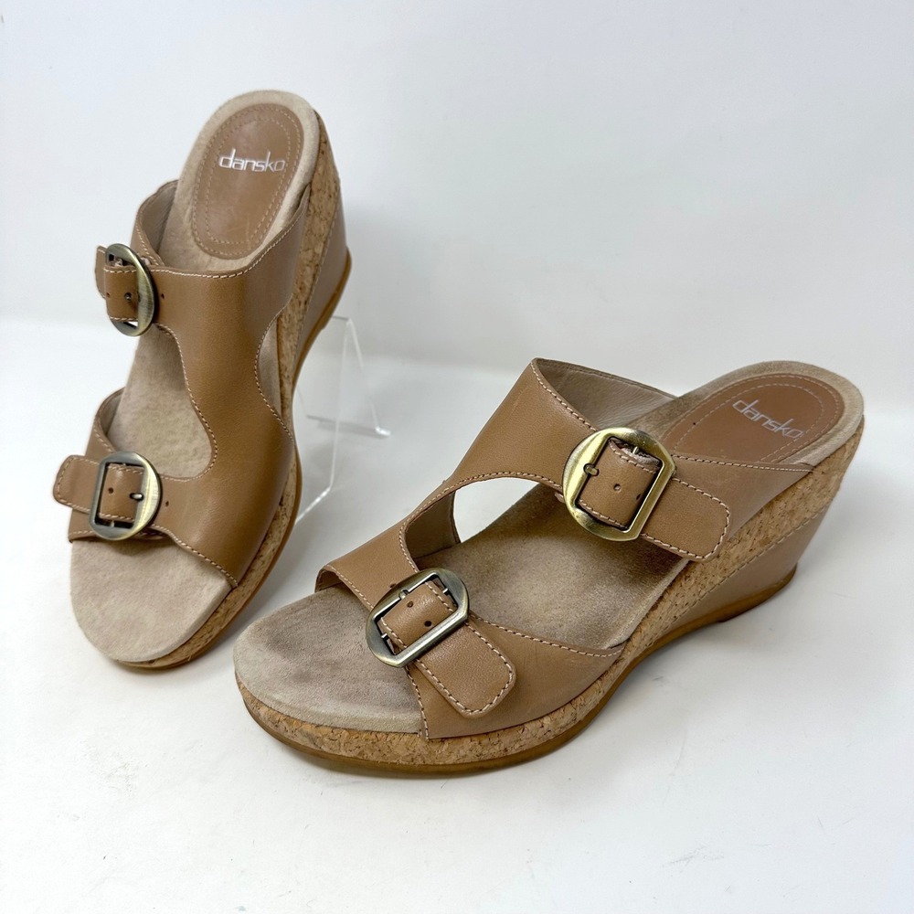 Dansko Carla Leather & Cork Slip On Wedge Heels‎ Size 38